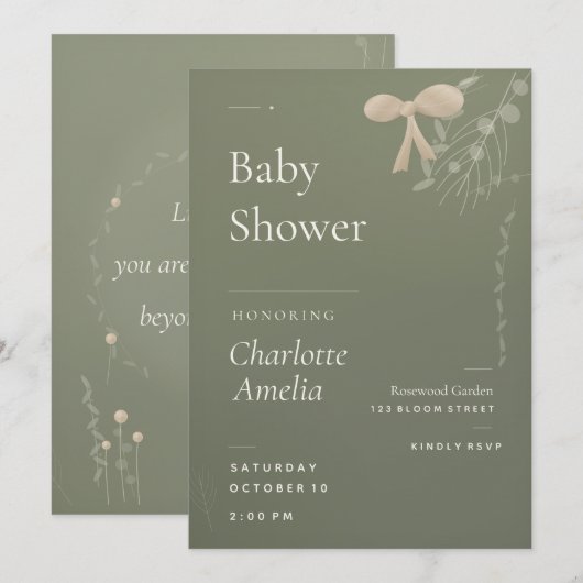 Faire-part de Baby Shower Japandi (Devant / Derrière)