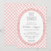 Faire-part de Baby Shower 'Lace Frame Gingham Vint (Devant / Derrière)