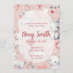 Faire-part de Baby Shower Lapin & Agneau – Aquarel