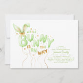 Faire-part de Baby Shower Lapin Doré Vert (Devant)