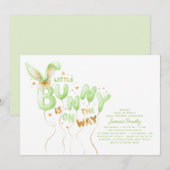 Faire-part de Baby Shower Lapin Doré Vert (Devant / Derrière)