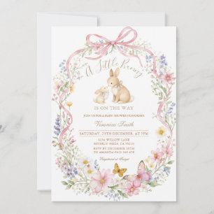 Faire-part de Baby Shower Lapin Fille Fleur Sauvag