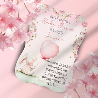 Faire-part de Baby Shower Lapin Fille Mignonne