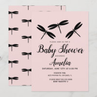 Faire-part de Baby Shower Libellules Noires Bébé R