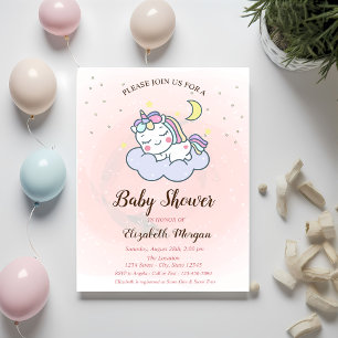 Faire-part de Baby Shower Licorne Mignonne, Nuage,
