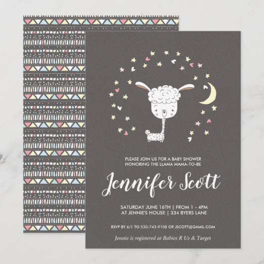 Faire-part de Baby Shower Little Llama (Devant / Derrière)