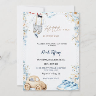Faire-part de Baby Shower Little Man Bébé Fleur Bl