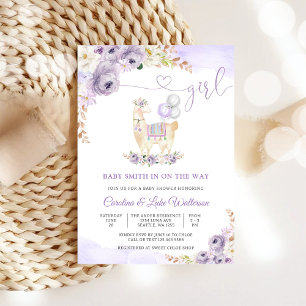 Faire-part de Baby Shower Llama Girl