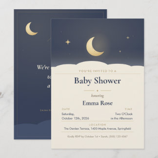 Faire-part de Baby Shower Lune et Étoiles, Ciel No