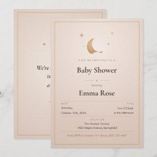 Faire-part de Baby Shower Lune et Étoiles, Rose Pâ