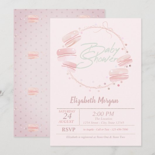 Faire-part de Baby Shower Macarons (Devant / Derrière)