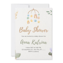 Faire-part de Baby Shower Mobile Aquarelle Neutre
