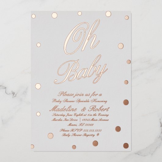 Faire-part de Baby Shower Moderne Points Dorés Pre (Recto)