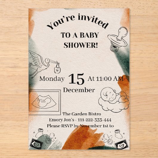 Faire-part de Baby Shower Modifiable | Tétine Mini (Recto)