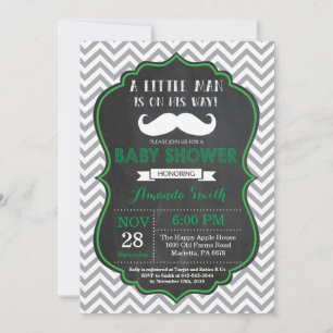 Faire-part de Baby Shower Moustache Vert et Gris