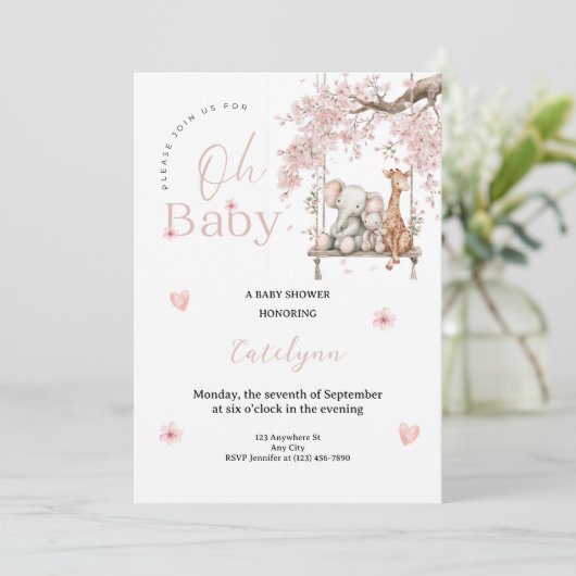 Faire-part de Baby Shower Oh Baby • Thème Fleurs d (Debout devant)