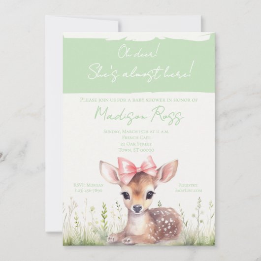 Faire-Part de Baby Shower 'Oh Cerf Elle est presqu (Devant)