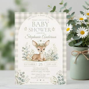 Faire-part de Baby Shower « Oh Deer » Bois Sage Ve