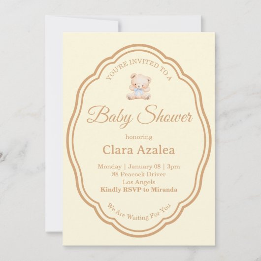 Faire-part de Baby Shower | Ours (Devant)