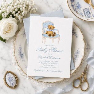 Faire-part de Baby Shower Ourson Bleu Vintage