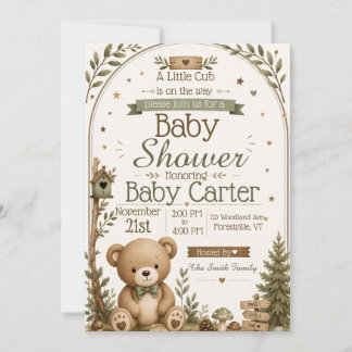Faire-part de Baby Shower Ourson de la Forêt 