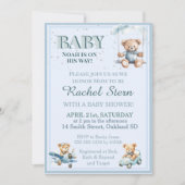 Faire-part de Baby Shower Ourson en Peluche Garçon (Devant)