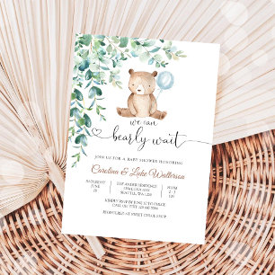 Faire-part de Baby Shower Ourson Mignon Ballons Bl