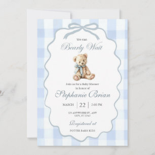 Faire-part de Baby Shower Ourson Modifiable Bleu C