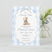 Faire-part de Baby Shower Ourson Modifiable Bleu C (Debout devant)