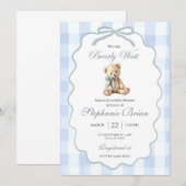 Faire-part de Baby Shower Ourson Modifiable Bleu C (Devant / Derrière)