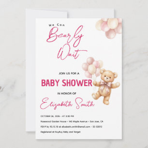 Faire-part de Baby Shower Ourson Rose Personnalisé