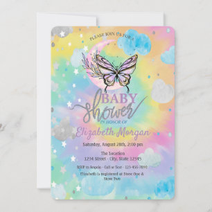 Faire-part de Baby Shower Papillon Lune Étoiles et