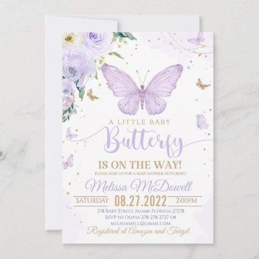 Faire-part de Baby Shower Papillon Violet Fille in (Devant)