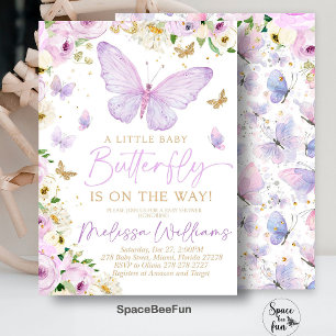 Faire-part de Baby Shower Papillon Violet Fille in