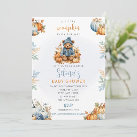 Faire-part de Baby Shower Petit Citrouille, Thème (Debout devant)