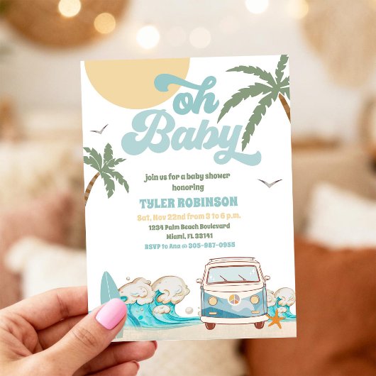 Faire-part de Baby Shower plage en van