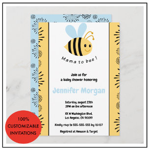 Faire-part de baby shower pour Bébé abeille Maman
