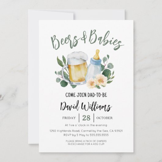 Faire-part de Baby Shower pour bébé avec boisson e (Devant)