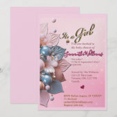 Faire-part de Baby Shower pour Bébé Fille (Devant / Derrière)