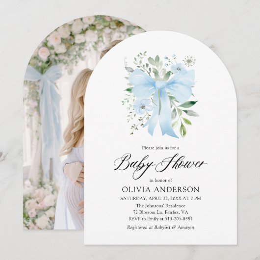Faire-part de Baby Shower pour bébé garçon Fleurs (Devant / Derrière)