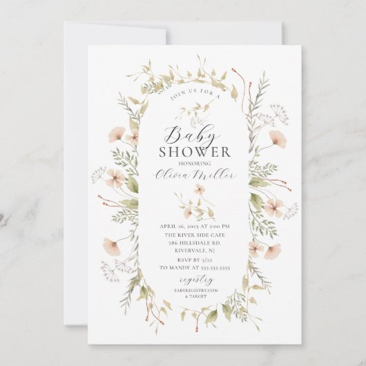 Faire-part de Baby Shower pour délicates fleurs sa (Devant)