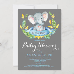 Faire-part de Baby Shower pour éléphant garçon ble