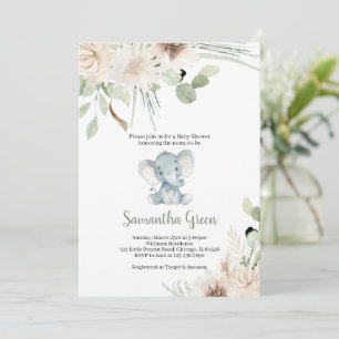 Faire-part de Baby Shower pour éléphant Genre Neut
