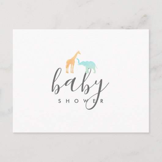 Faire-part de Baby Shower pour éléphant girafe élé (Devant)