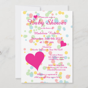 Faire-part de baby shower pour fille avec des poin