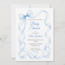 Faire-part de Baby Shower pour garçon au ruban ble