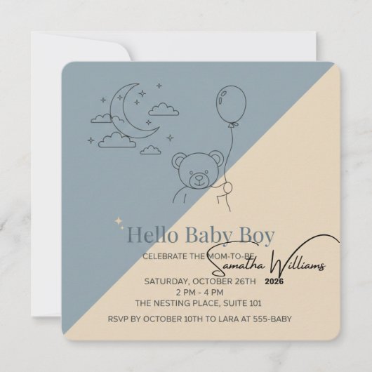 Faire-part de Baby Shower pour Garçon | Moderne Pa (Devant)