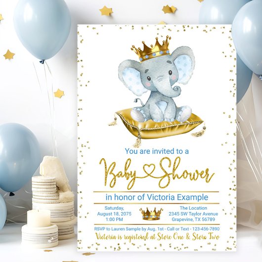 Faire-part de Baby Shower pour le Prince Eléphant