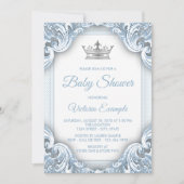 Faire-part de Baby Shower Prince Bleu Argent (Devant)