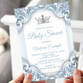 Faire-part de Baby Shower Prince Bleu Argent